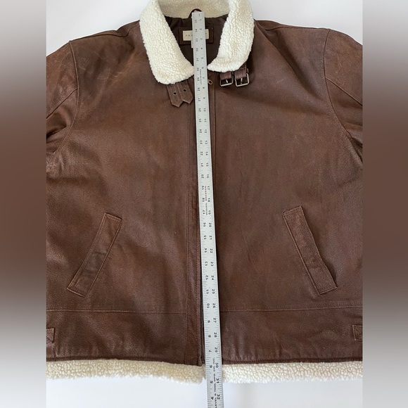 Paradox Brown Leather Sherpa Collar Trim Men Bomber Aviator Jacket Coat XXLT - Picture 8 of 8